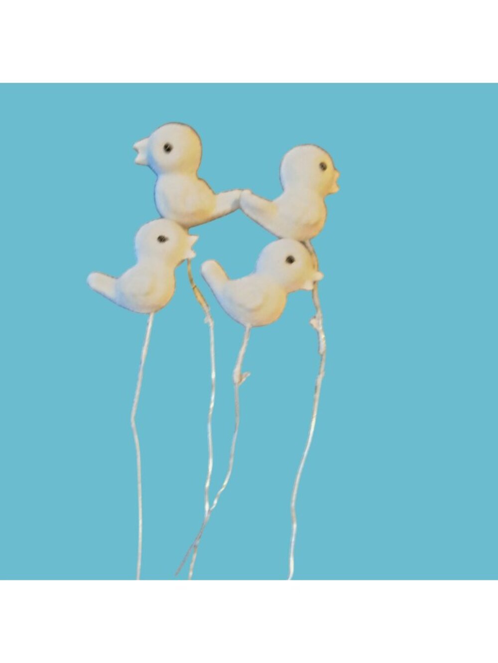 White Flocked Bird Decoration Wire Stem Crafting Floral Design Lot 4